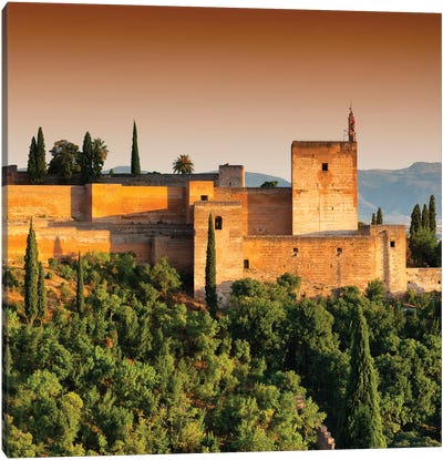 Sunset over The Alhambra III Canvas Art Print - Castle & Palace Art