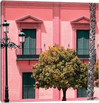 Spanish Pink Architecture Canvas Art Print - Green & Pink Art