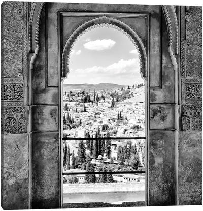 View of the city of Granada B&W Canvas Art Print - Arches