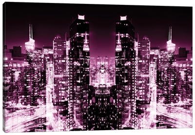 Skyline at Pink Night Canvas Art Print - NYC Reflections