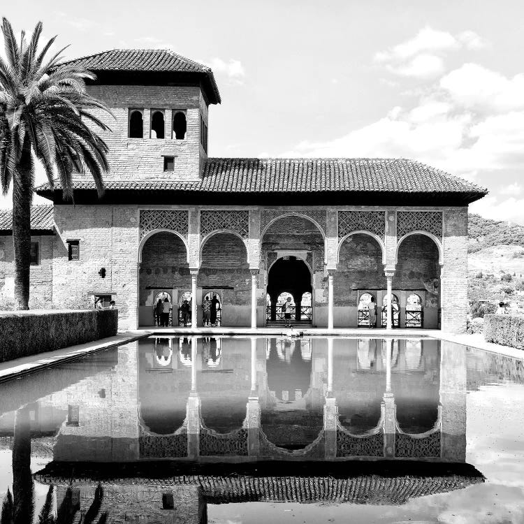 The Partal Gardens of Alhambra in B&W by Philippe Hugonnard wall art