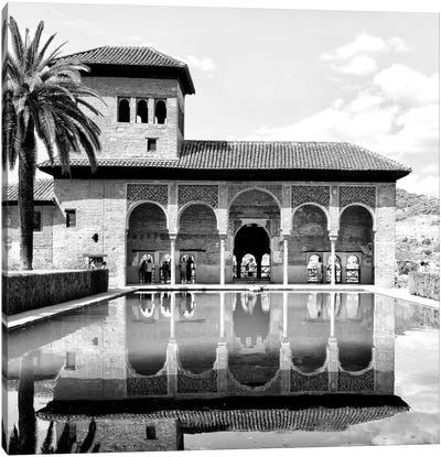 The Partal Gardens of Alhambra in B&W Canvas Art Print - The Alhambra