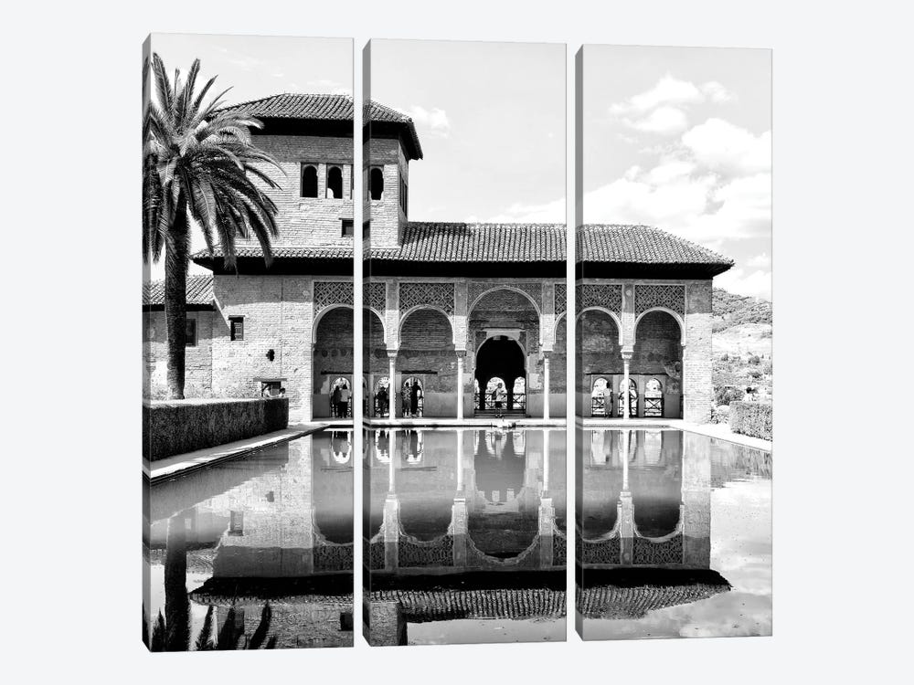 The Partal Gardens of Alhambra in B&W by Philippe Hugonnard 3-piece Canvas Art