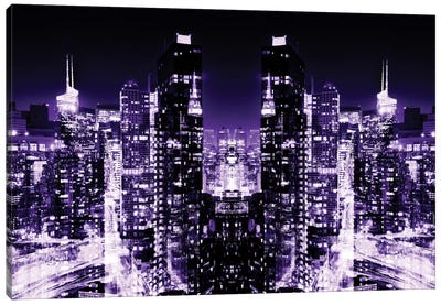 Skyline at Purple Night Canvas Art Print - Double Exposure Photography