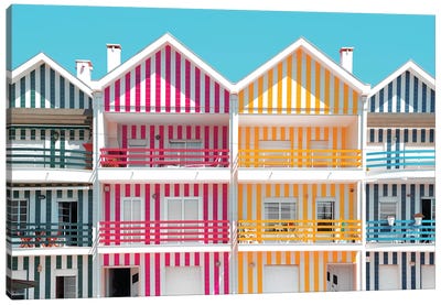 Four Houses of Striped Colors Canvas Art Print - Portugal Art