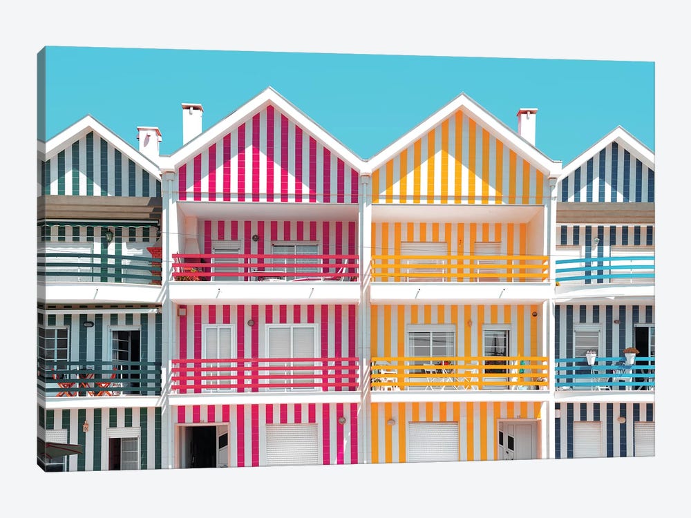 Four Houses of Striped Colors 1-piece Canvas Art
