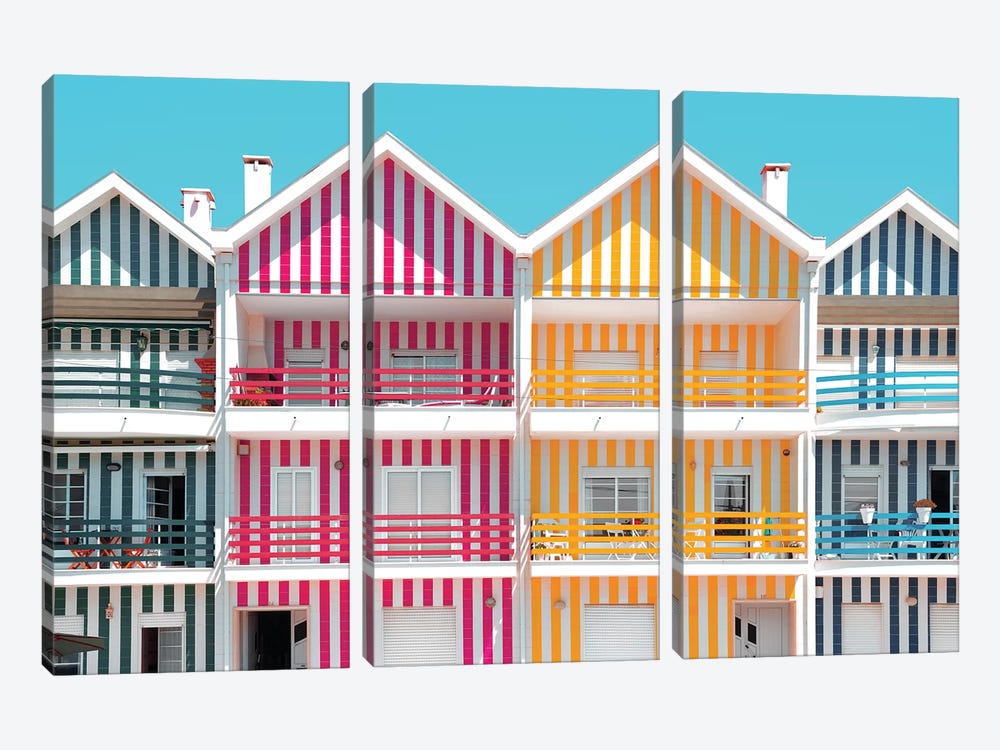 Four Houses of Striped Colors by Philippe Hugonnard 3-piece Canvas Art