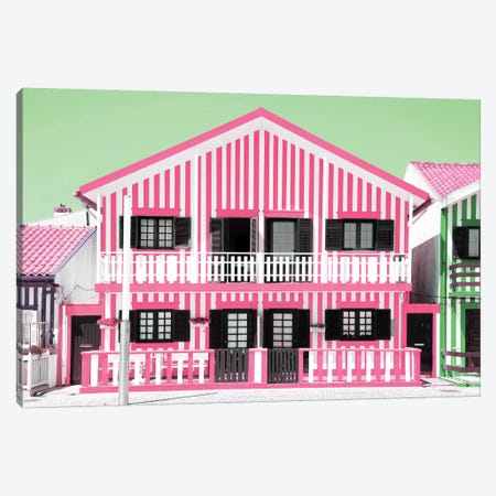 Pink Striped House Canvas Print #PHD594} by Philippe Hugonnard Canvas Art Print