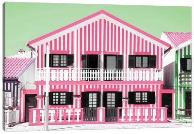 Pink Striped House Canvas Art Print