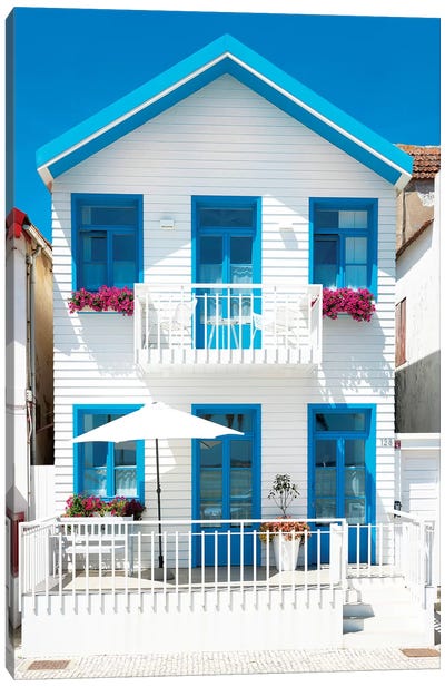 White House and Blue Windows Canvas Art Print - Welcome to Portugal