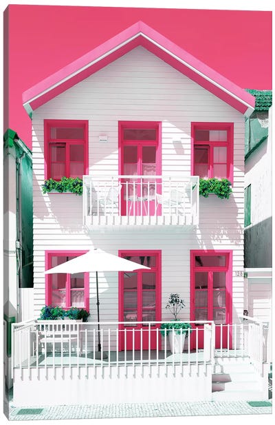 White House and Pink Windows Canvas Art Print - Welcome to Portugal