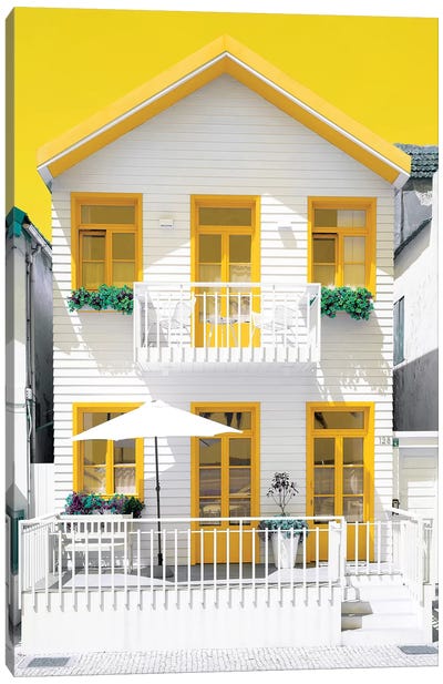 White House and Yellow Windows Canvas Art Print - Portugal Art