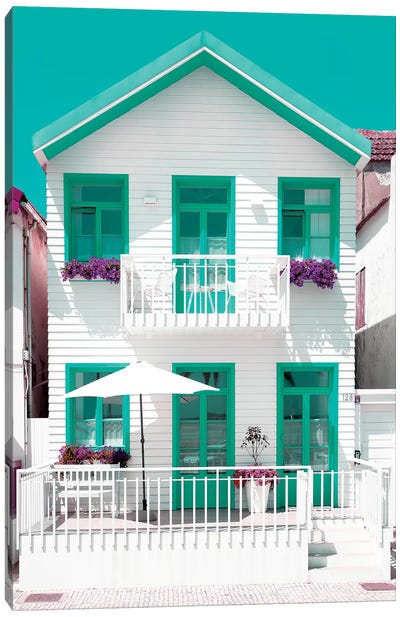 White House and Green Windows Canvas Art Print - Welcome to Portugal
