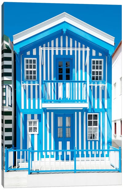Blue Striped House - Costa Nova Canvas Art Print - Portugal Art