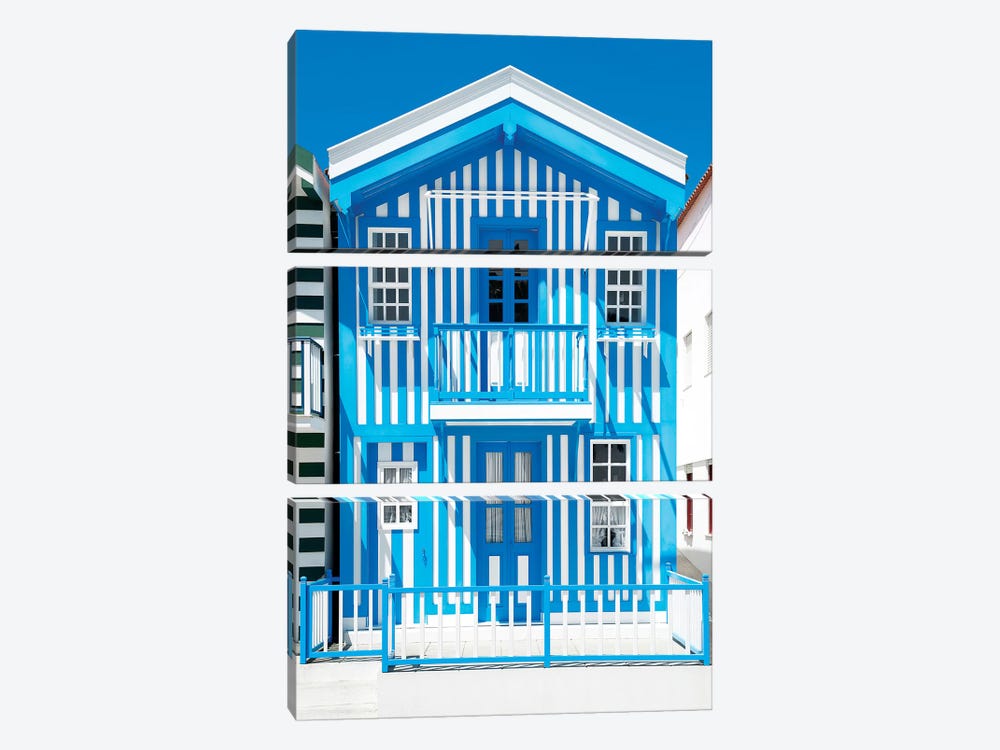 Blue Striped House - Costa Nova by Philippe Hugonnard 3-piece Art Print