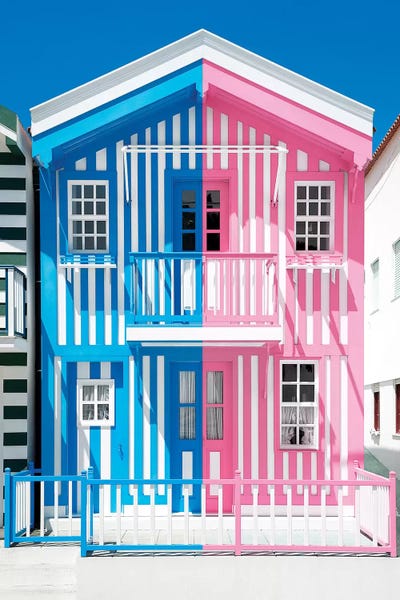 Colorful Striped House Blue & Pink by Philippe Hugonnard canvas print