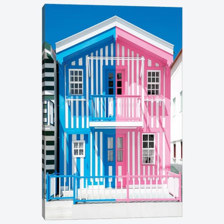 Colorful Striped House Blue & Pink Canvas Print #PHD602} by Philippe Hugonnard Canvas Wall Art
