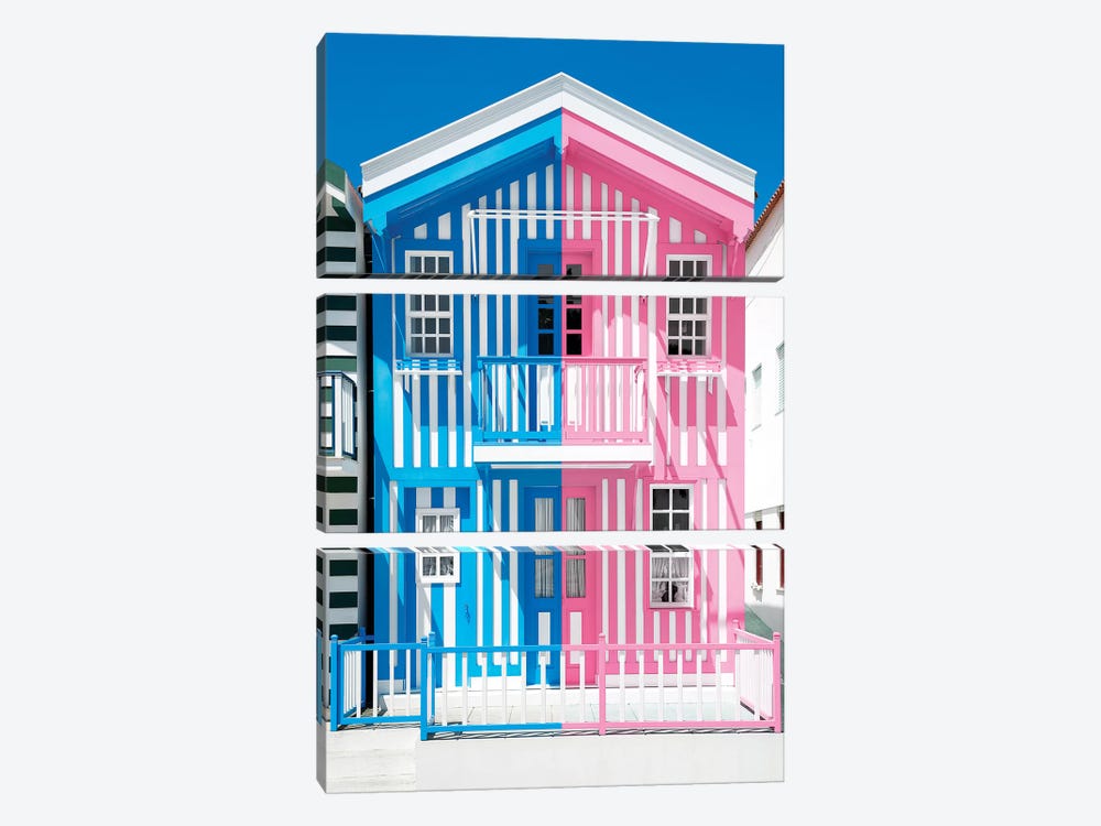 Colorful Striped House Blue & Pink by Philippe Hugonnard 3-piece Canvas Artwork