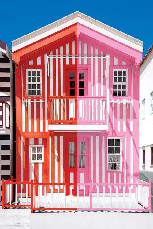 Colorful Striped House Red & Pink by Philippe Hugonnard wall art