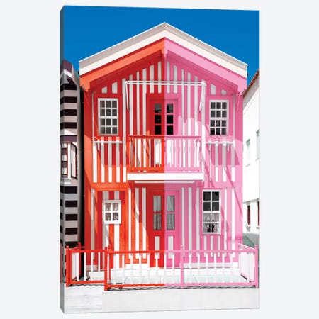 Colorful Striped House Red & Pink Canvas Print #PHD603} by Philippe Hugonnard Canvas Wall Art