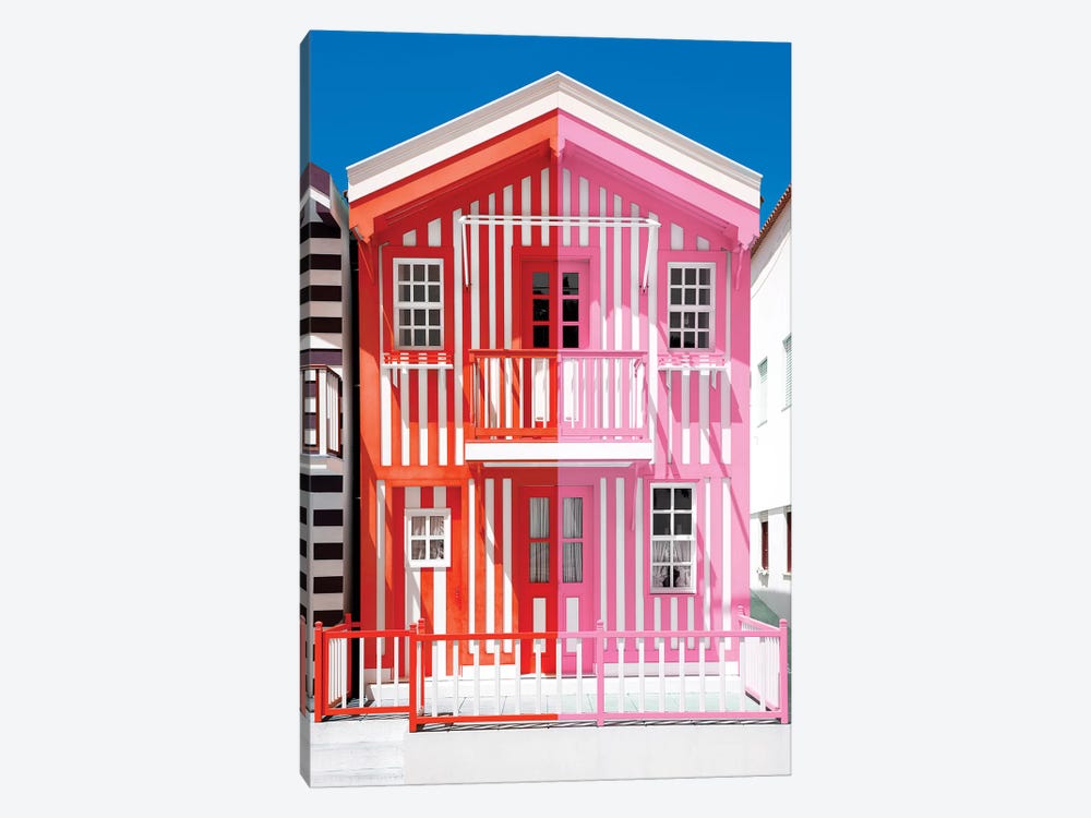 Colorful Striped House Red & Pink 1-piece Canvas Print