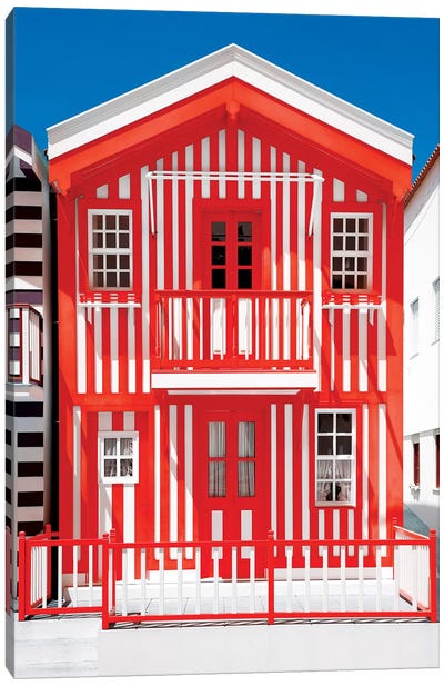 Red Striped House  Canvas Art Print