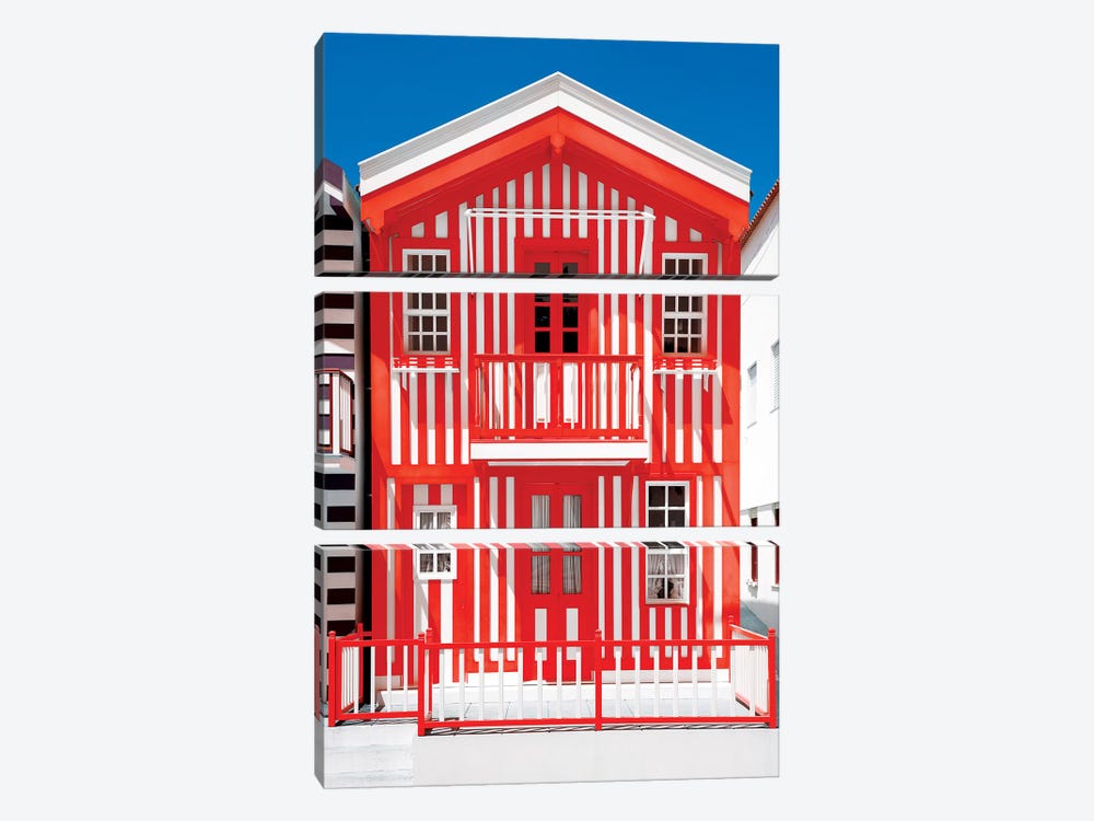 Red Striped House  by Philippe Hugonnard 3-piece Canvas Art