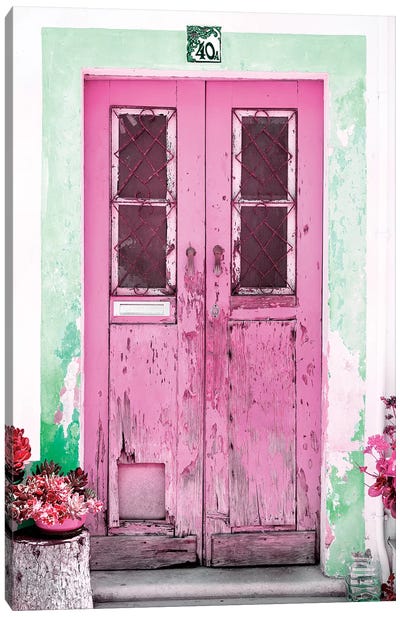 Old Pink Door Canvas Art Print - Portugal Art