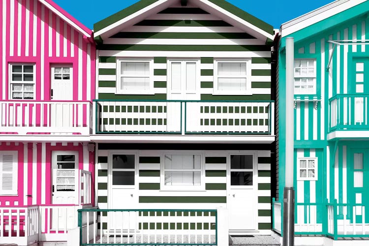 Three Houses with Colorful Stripes