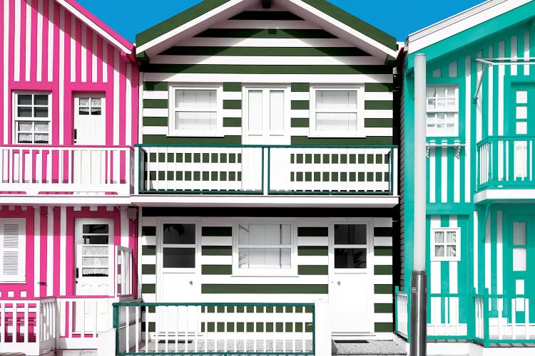 Three Houses with Colorful Stripes by Philippe Hugonnard wall art