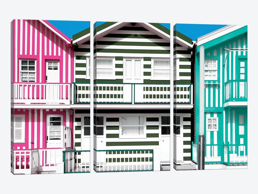 Three Houses with Colorful Stripes by Philippe Hugonnard 3-piece Canvas Art Print