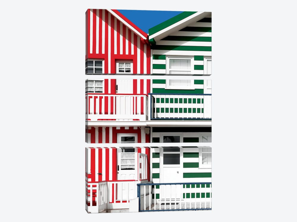 Two Striped Facade Red & Green by Philippe Hugonnard 3-piece Canvas Wall Art