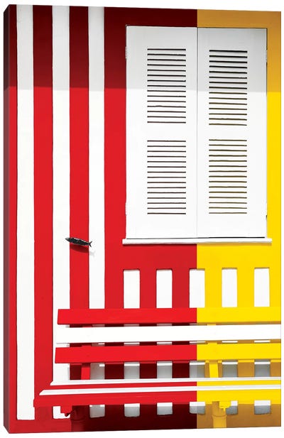 Colorful Facade with Red and Yellow Stripes Canvas Art Print - Welcome to Portugal