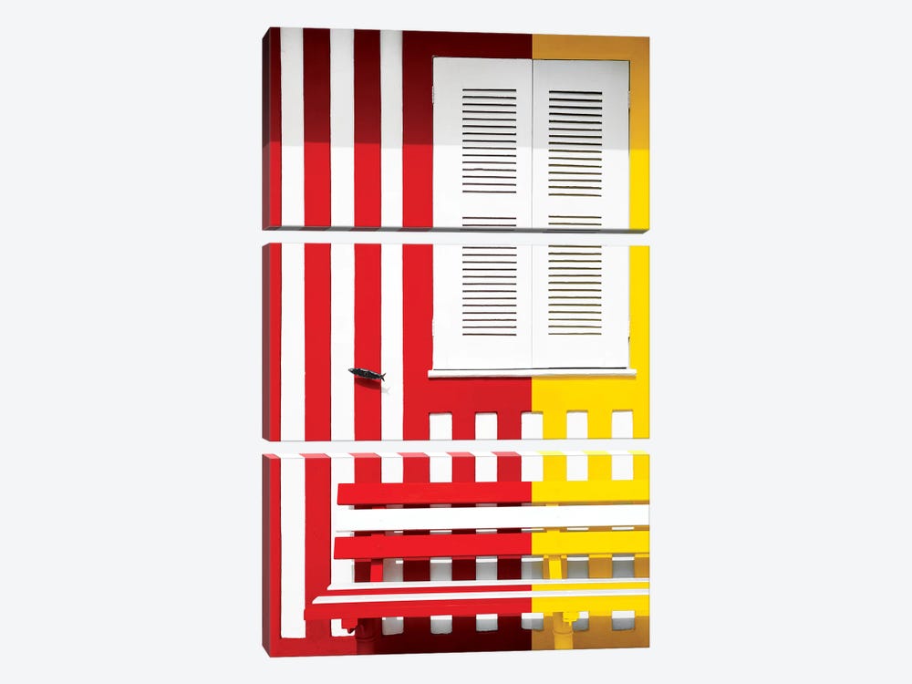Colorful Facade with Red and Yellow Stripes 3-piece Art Print