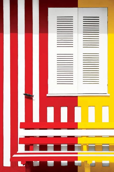 Color Pop Photography: Colorful Facade with Red and Yellow Stripes by Philippe Hugonnard