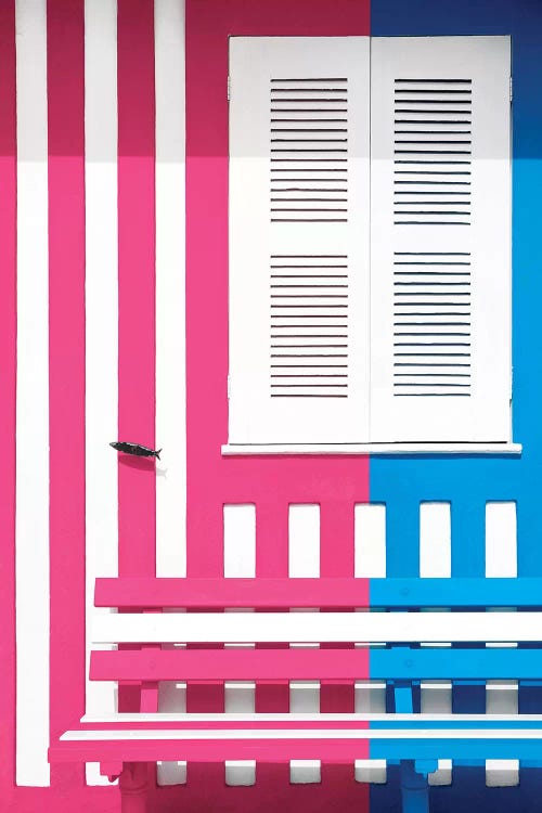 Colorful Facade with Pink and Blue Stripes