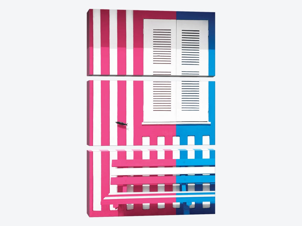 Colorful Facade with Pink and Blue Stripes by Philippe Hugonnard 3-piece Canvas Wall Art