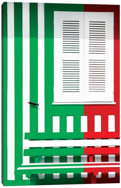 Colorful Facade with Green and Red Stripes Canvas Art Print - Welcome to Portugal