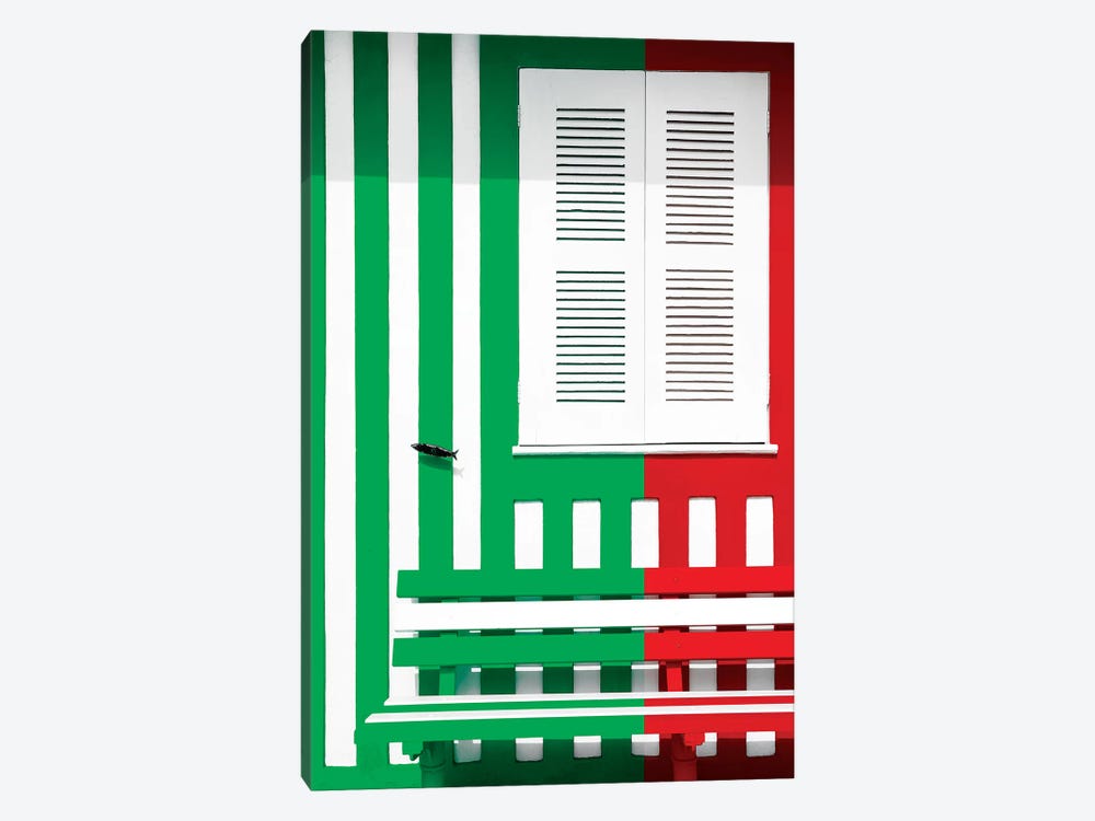 Colorful Facade with Green and Red Stripes 1-piece Canvas Art Print