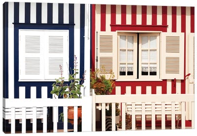 Facade of beach House with Colourful Stripes Canvas Art Print - Welcome to Portugal