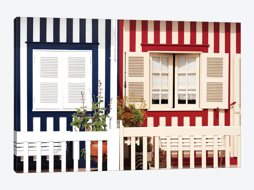 Facade of beach House with Colourful Stripes 1-piece Canvas Wall Art