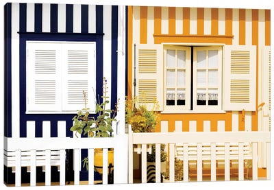 Facade of beach House with Colourful Stripes II Canvas Art Print - Welcome to Portugal