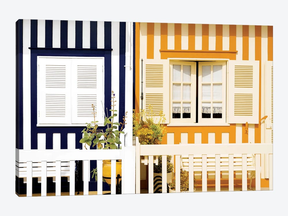 Facade of beach House with Colourful Stripes II 1-piece Canvas Print