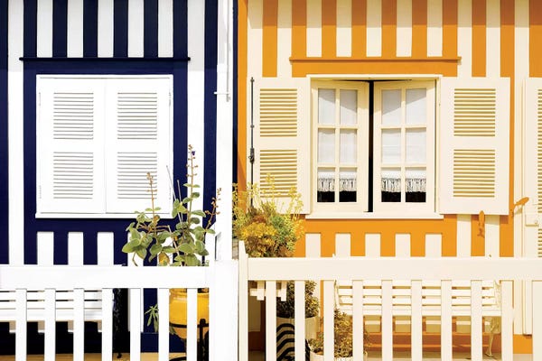 Costa Nova: Facade of beach House with Colourful Stripes II by Philippe Hugonnard