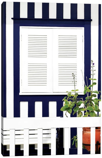 House Facade with Midnight Blue Stripes Canvas Art Print - Welcome to Portugal
