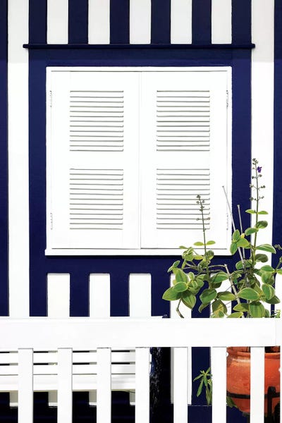 Costa Nova: House Facade with Midnight Blue Stripes by Philippe Hugonnard