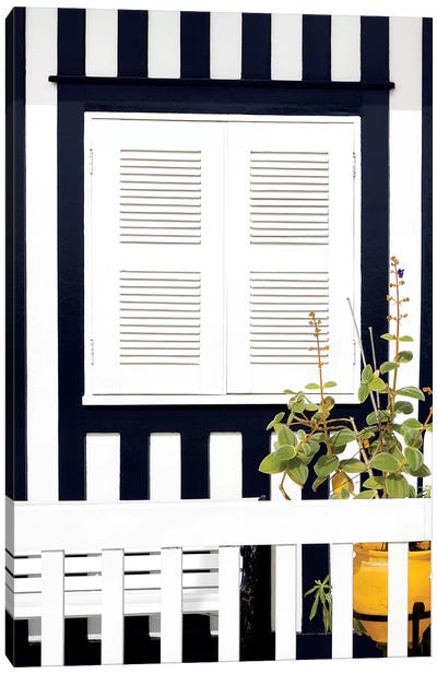 House Facade with Navy Blue Stripes Canvas Art Print - Welcome to Portugal