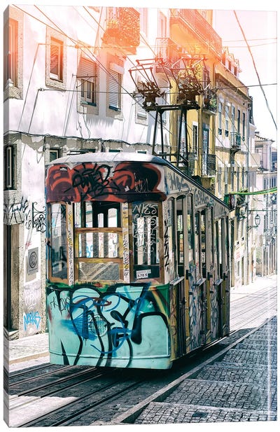 Lisbon Bica Tram Graffiti Canvas Art Print - Portugal