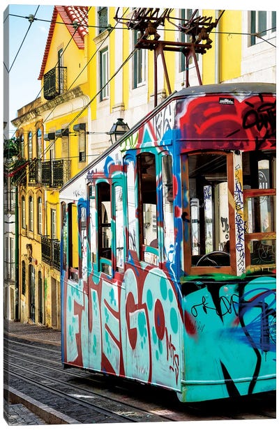 Graffiti Tramway Lisbon Canvas Art Print - 3-Piece Urban Art