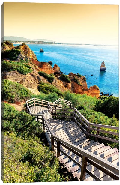 Stairs to Camilo Beach at Sunset Canvas Art Print - Welcome to Portugal